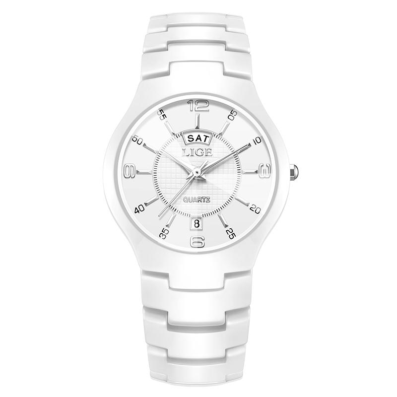 LIGE Elegant Women Watches Fashion Ceramics Small Dial Ladies Quartz Watch Date Week Display Luxury Woman Wristwatch Reloj Mujer