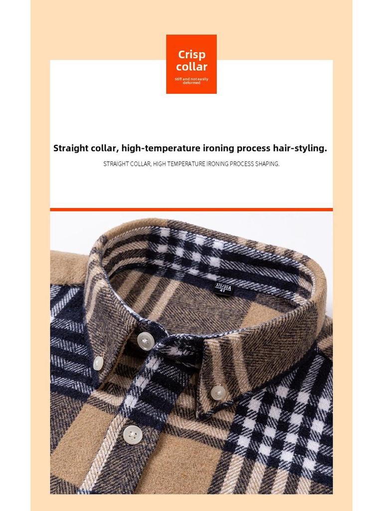 Men's Cotton Plaid Long-Sleeve Shirt - Fashionable, Casual, Versatile with Pockets