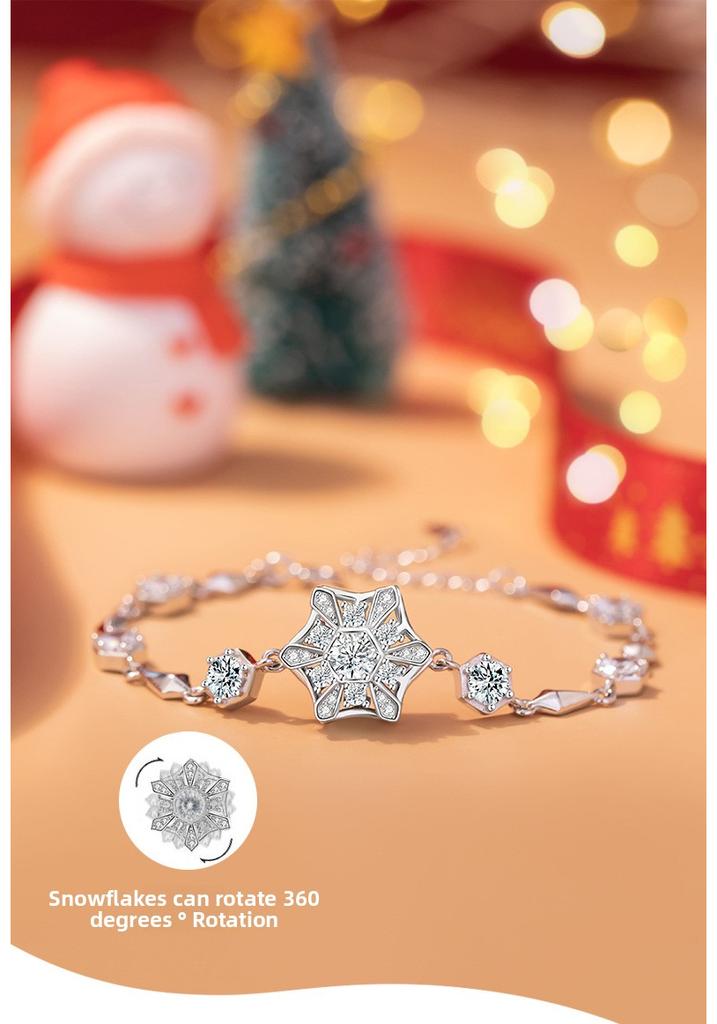 Christmas Snowflake Sterling Silver 925 Rotatable Necklace Women Niche Design Light Luxury Style Starburst Cross Chain Bracelet