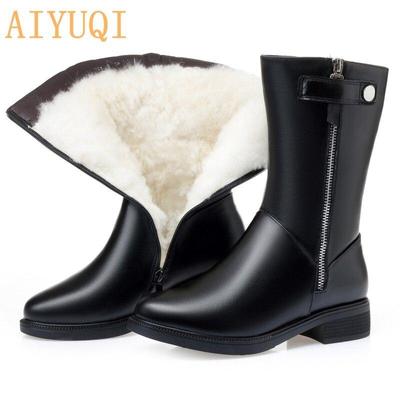 Women Boots Genuine Leather Warm Wool Snow Boots Women Fashionable Low Heel Winter Boots Ladies