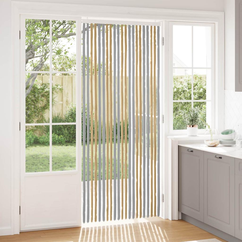 Insect Screen Door Curtain Chenille Gray and Beige 90 X 220 Cm