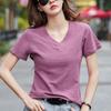 Front Short Back Long Tops Loose Slimming Loose V Neck Mix Cotton Short Sleeved T-shirt Women's Top T-Shirts Women’s