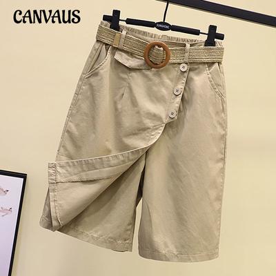 Pantalones culottes de verano para mujer, falda de pierna ancha con cintura elástica, pantalones rectos informales de cinco puntos, culottes de cintura alta