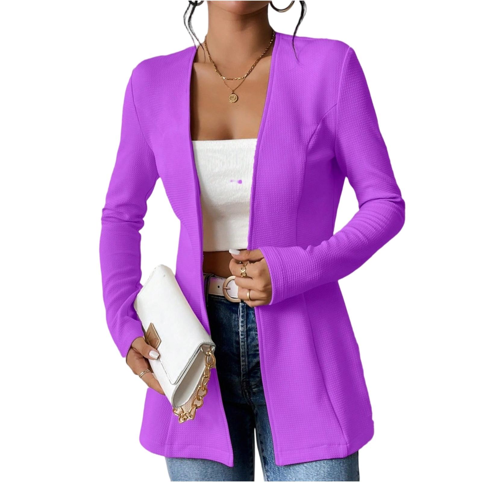 

Женский модный повседневный пиджак с V-образным вырезом на одной пуговице однотонный с длинным рукавом L фиолетовый
