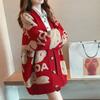 Cardigan Maglione Cappotto da Donna Maglia Larga Stampa Cartoon Capospalla di Natale Vintage Scollo a V Manica Lunga Cardigan