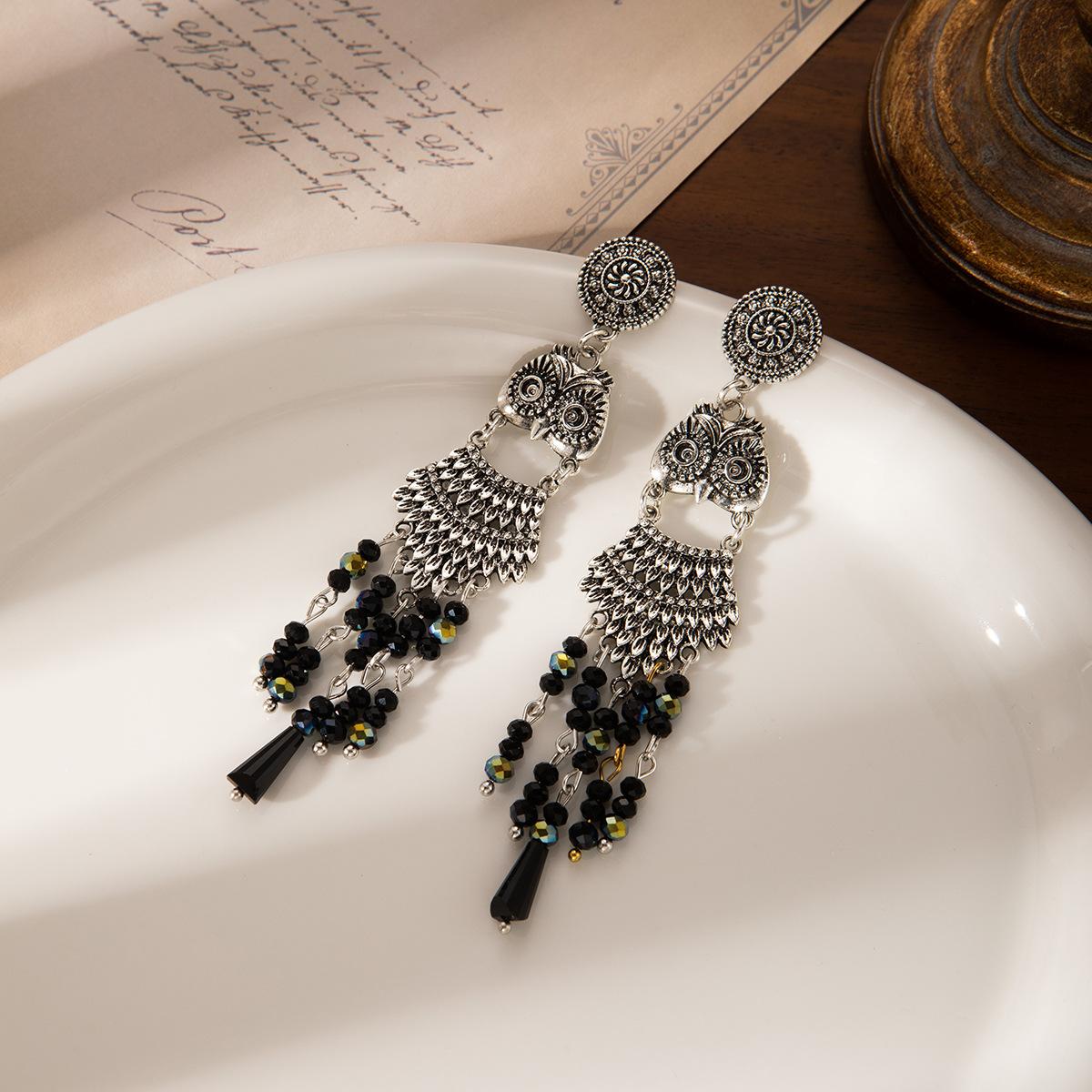 Средневековые этнические металлические серьги женские тяжелая промышленность темперамент сова бахрома серьги нишевая индивидуальность модные серьги