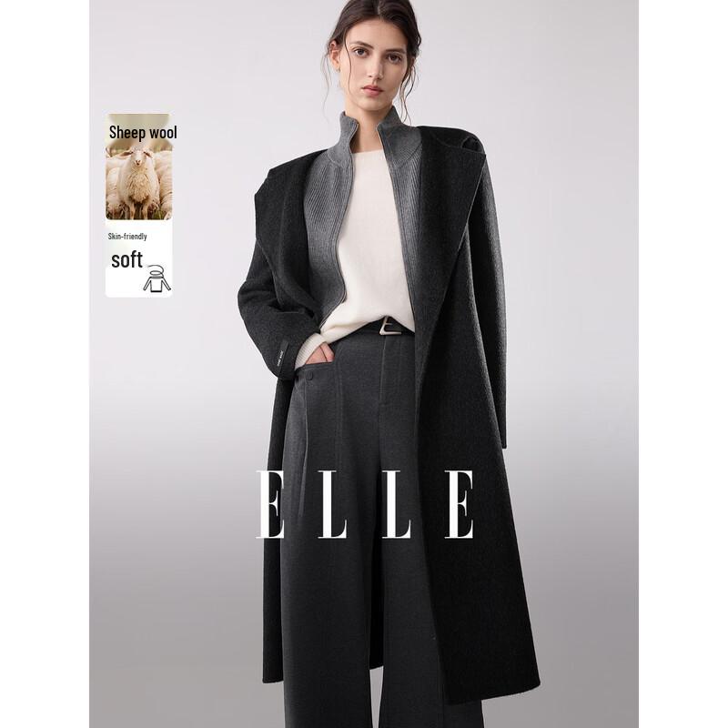 ELLE 100% Merino Wool Hooded Double-Sided Coat M
