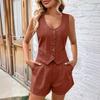 Solid Color V-neck Sleeveless Casual Suit Solid Color and V-neck Sleeveless Casual Suit