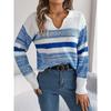 Women's Hooded Sweatshirt with Casual Collar and Contrast Striped Long-Sleeved Knitted Pullover