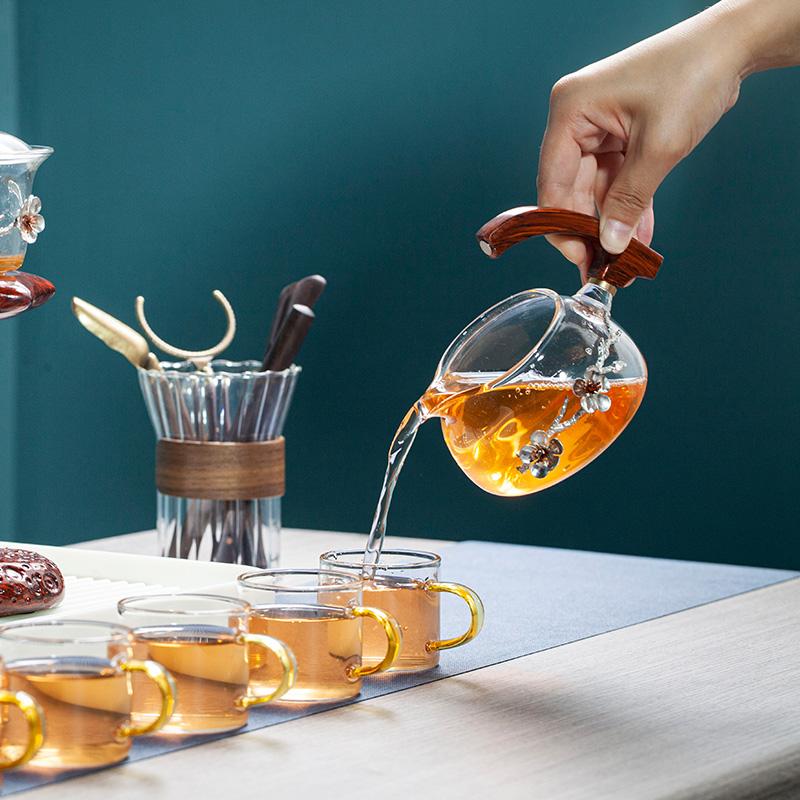 Kreativní astronautská kung-fu čajová souprava Automatická skleněná konvička Žáruvzdorný čajový infuzér Skleněný čajovar Hrnec s podstavcem