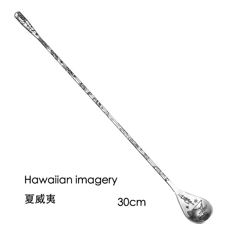 Tattoo Cocktail Spoon Bar Spoon With Tiki Themed Etched Pattern Stainless Steel
