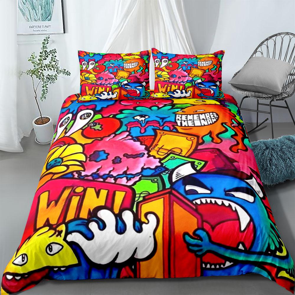 Cool Doodle Urban Art Duvet Cover Set Without Sheet King Queen Double Full Twin Single Size Bed Linen Set