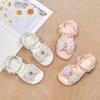 2024 New Soft Butterfly Rhinestones Sweet Princess Shoes for Party Wedding Shows Summer Children Girls Sandals Britain Style PU