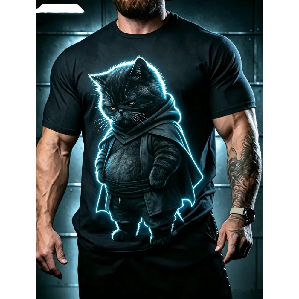 Creative Animal Cat 3D Print Pattern Crew Neck Tee Men Women Summer Fashionable Comfortable Novelty Short Sleeve T-shirt
