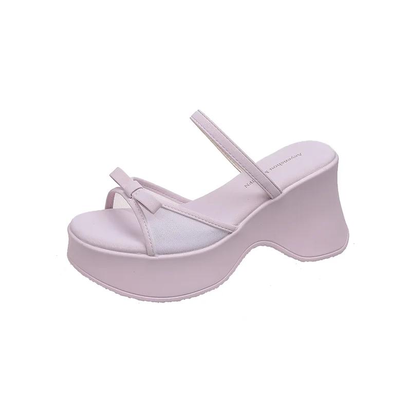 Fashion Women High Heels Slippers Platform Bow Designer Shoes Summer Woman Heeled Sandals New 2025 Fashion Slides Pumps Zapatillas Mujer