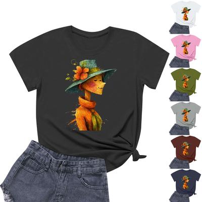 Women's Round Neck Casual Printed Short-sleeved T-shirt Top