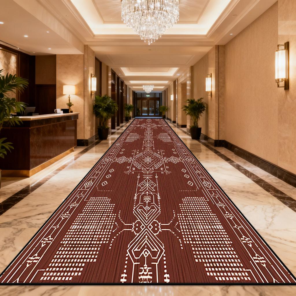 European Retro Brown Lint-free Long Runner Rug Luxury Non-slip Foldable Long Corridor Carpet Easy Clean Soft Passageway Foot Mat