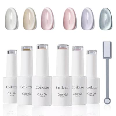 Coikaze Cat Eye Gel Magnetic Galaxy Color UV and LED Compatible Nails, Gel, 6-Color Set, Gel,