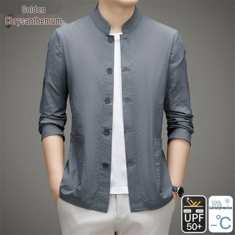 Men s Ice Silk Chinese Style Stand Collar Sun Protection Jacket M