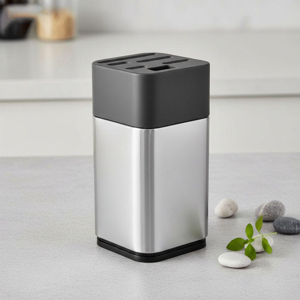 Multifunctional Stainless Steel Knife Block with Integrated Sharpener