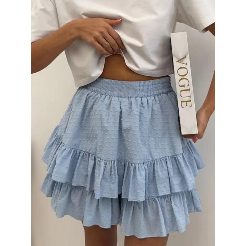 

Новая весенне-летняя женская одежда отличается однотонным кружевным дизайном с высокой талией, сексуальной юбкой-тортом и брюками-юбками XS светло-синий