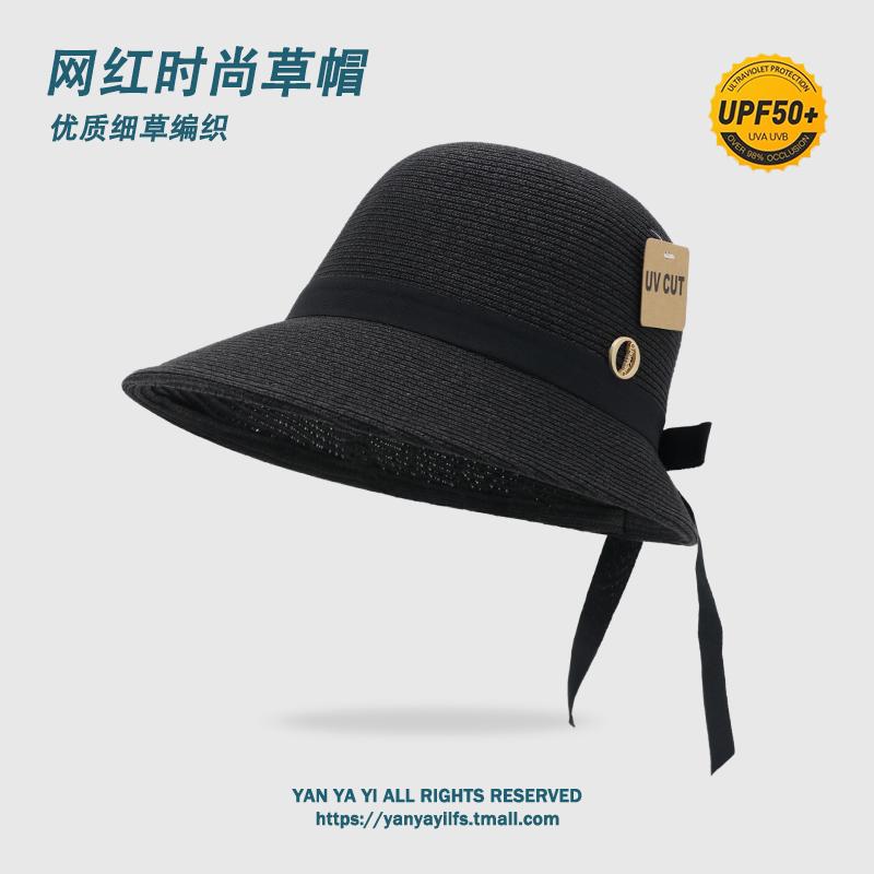 

УФ шляпа-канотье с бантом летняя солнцезащитная шляпа детская темпераментная литературная универсальная складная солнцезащитная шляпа Adult (56-58cm) чёрный