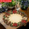 Linen Scalloped Placemats, Green Santa Snowy Forest, Washable Stain Resistant Easy Clean, Christmas Dinner