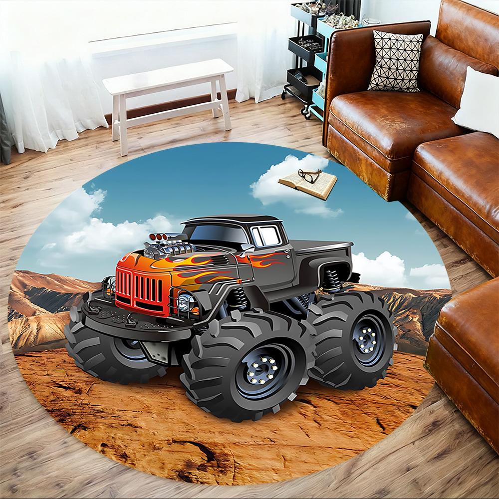 1pc monster truck Round Chair mat Area Rug - Non-Slip, Floor Mat for Office, Bedroom, and Indoor Decor c1125278