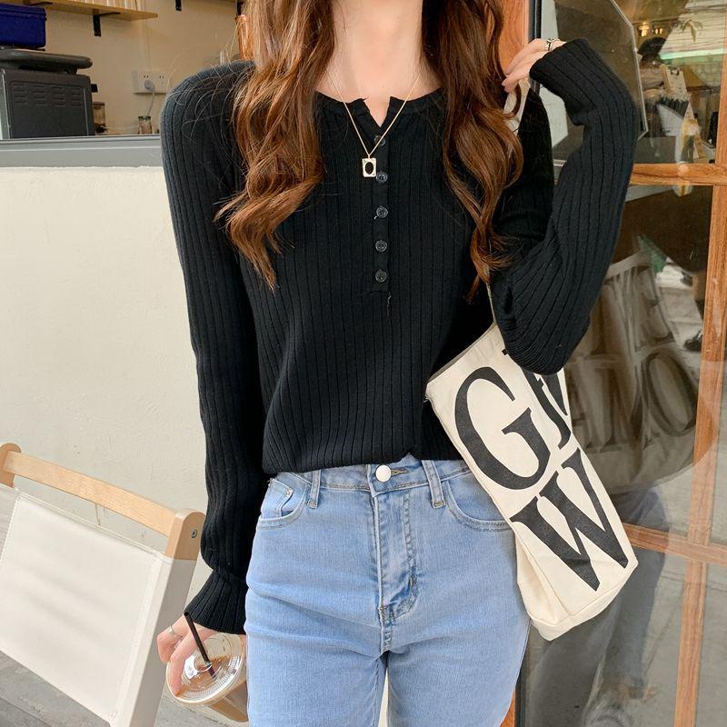 

Женский облегающий вязаный свитер с длинным рукавом - Универсальный модный топ на весну/осень Large