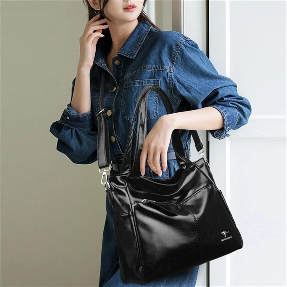 Vysoce kvalitní měkké kožené kabelky přes rameno pro ženy Velkokapacitní luxusní kabelka Značka Návrhář Neformální kabelka