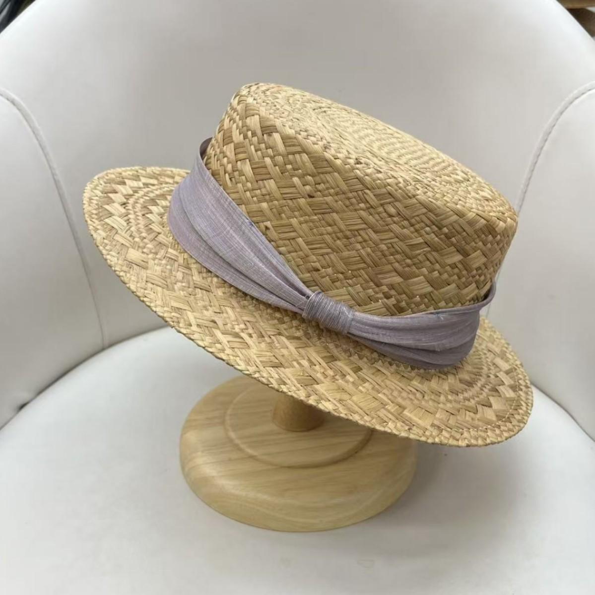 

French lightweight and breathable straw, flat-top small edge silk hemp straw hat, children s summer travel sunscreen sunshade top hat M（55-58cm） серый