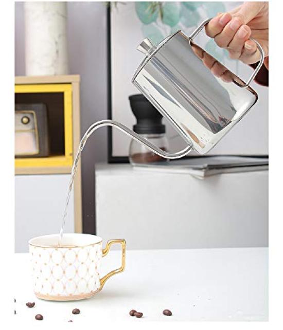 Durable 600ml Stainless Steel Drip Pot with Narrow Spout and Thick Construction, with Cover for Cafe, Home, or Office Use.