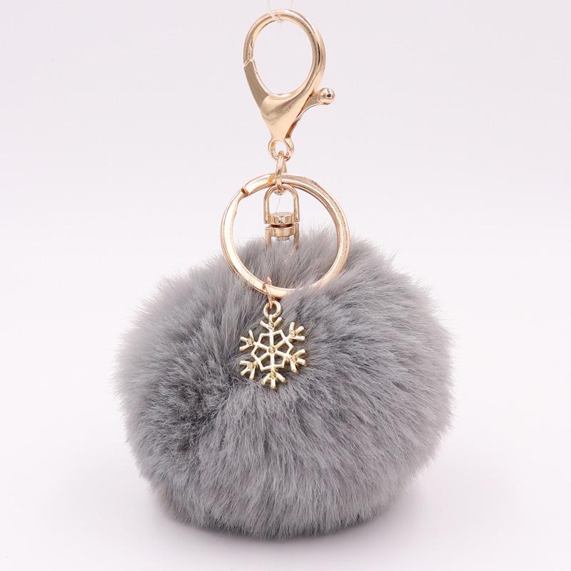 Christmas Snowflake Pom Pom Plush Keychain Charm
