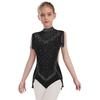 Girls Dance Costume - Shiny Rhinestone Leotard with Sheer Mesh, Invisible Back Zipper & Attached Tassel Skirt