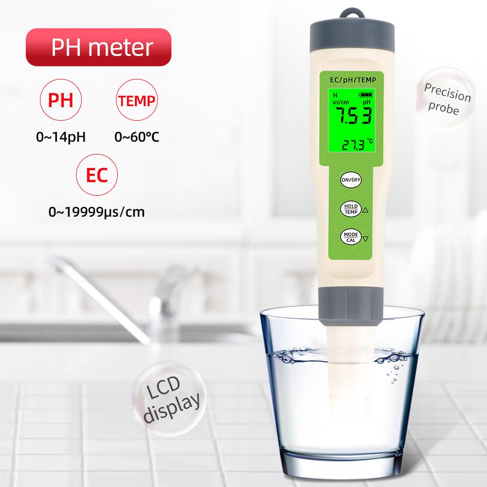 Multifunctional PH Meter Waterproof Water Quality Tester PH/TDS/EC/Temp Detector PH Test Pen with backlight for Aquarium Pool