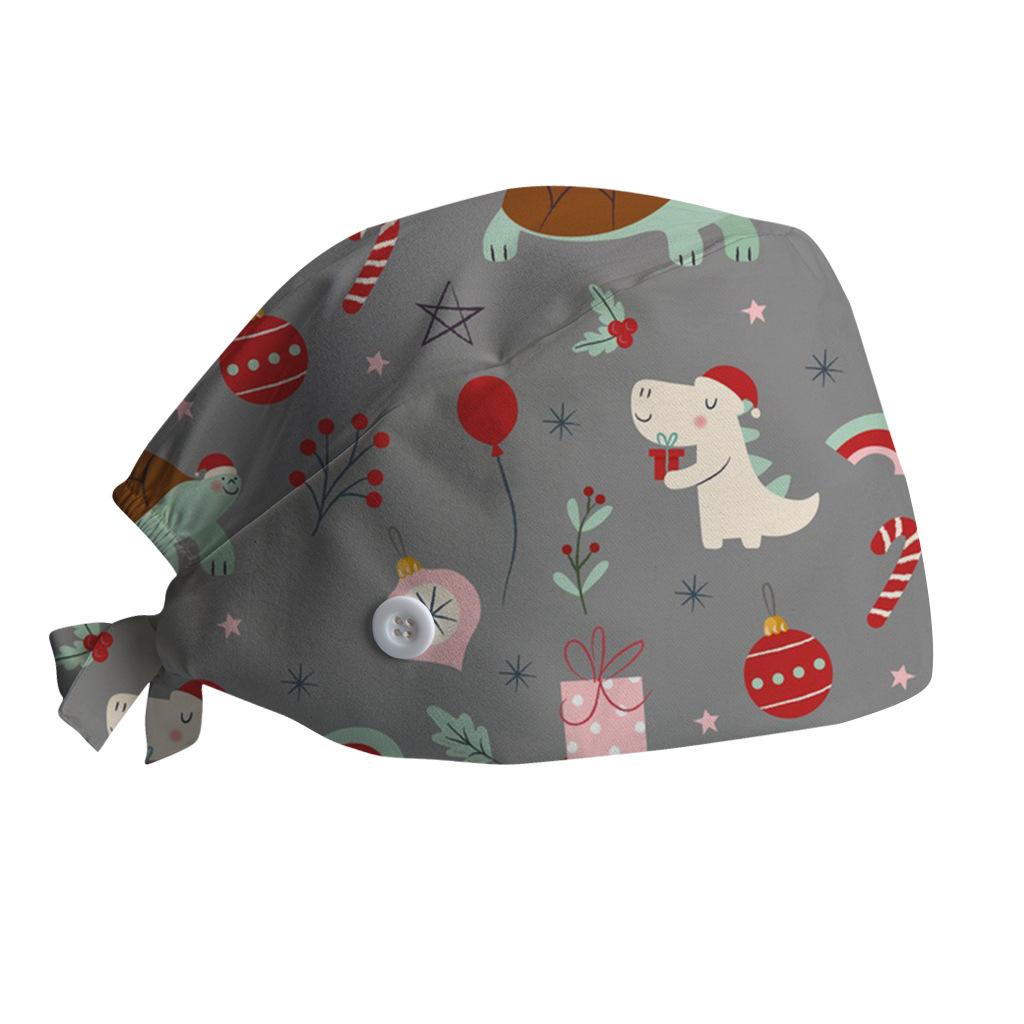Surgical Cap with Adjustable Printed Christmas Theme Hat, Sweat Wicking Strip, Dust-proof Cloth Bag Head Cap, Doctor's Oral Cap, Nurse's Cap
