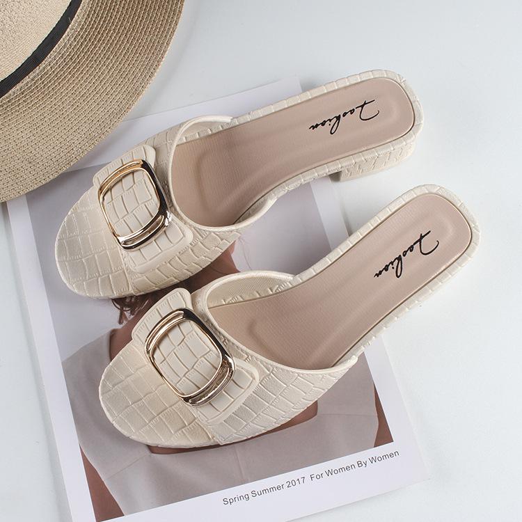 Yuzhihao Women s Summer Thick-Heeled Slippers with Square Buckle 38-39