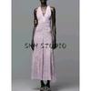 Summer New Product Women's Clothes French Style Casual Sleeveless Printed Silk Net Hanging Collar Long Dress 5039144
