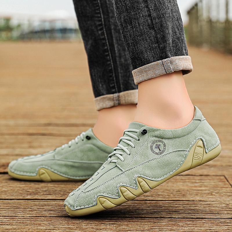 Autumn Handmade Leather Casual Shoes for Men Simple Brown Soft Loafers Trendy Breathable Male Driving Shoes Large Size 50