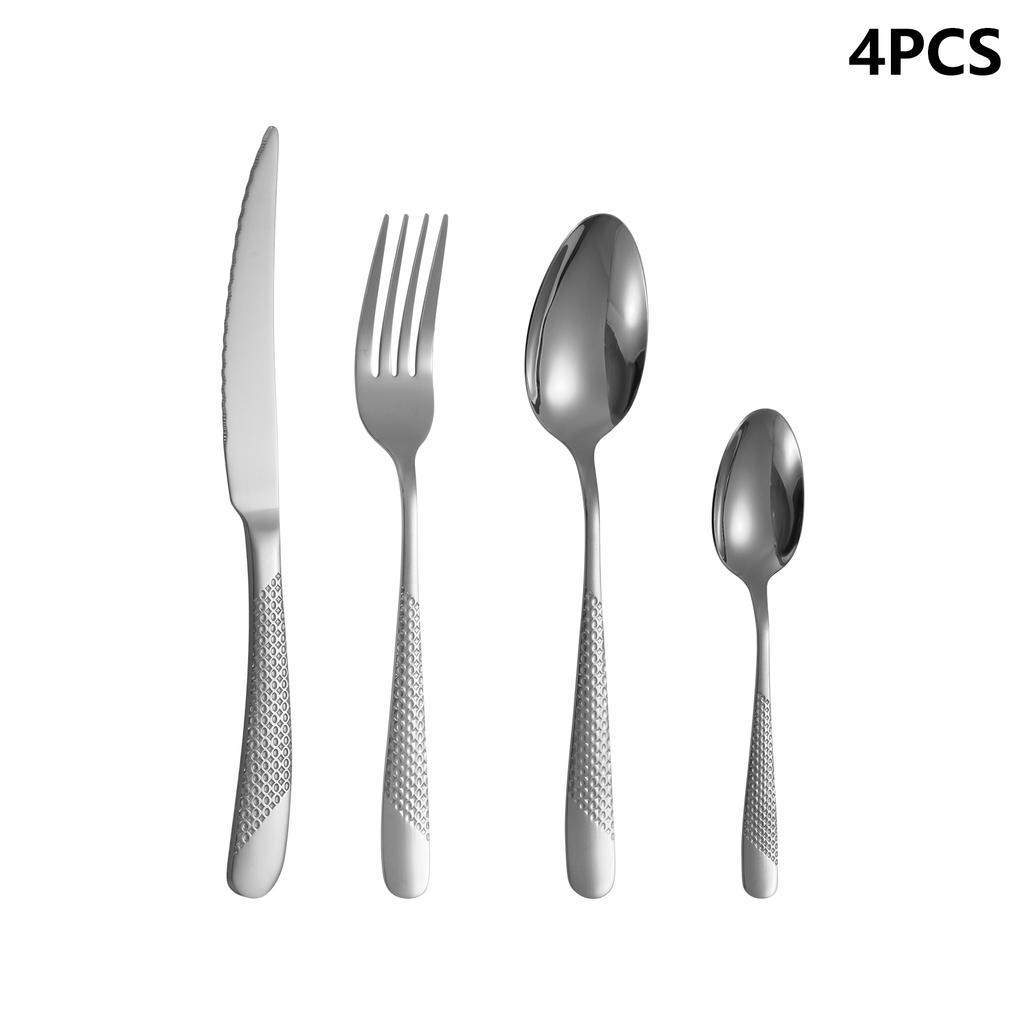 4/6/16/24-teiliges Edelstahl-Besteckset Serie Diamant silbernes Besteck inklusive Messer, Gabel und Löffel Westliches Besteck