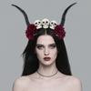 Skull Sheep Horn Hairband Halloween Red Rose Headband Flower Crown Ox Horns Headband  Festival Wear