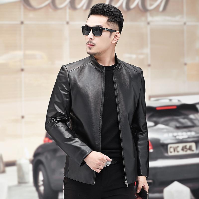 New Autumn and Winter Men's Genuine Leather Jackets Men's Sheepskin Jackets Stand Collar Jackets Dad's Motorcycle Leather Jackets