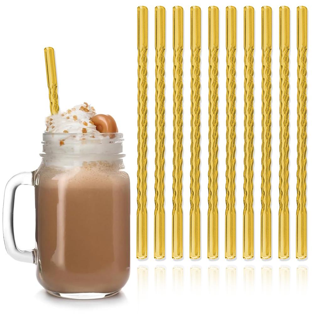 10Pcs Coloful 8mm Glass Straw Reusable Drinking Straws Heat-Resistant Straw For Festival Party Wedding Cocktail Bar Beachs