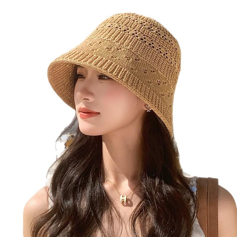 Women Hollow Breathable Openwork Knit Fisherman Cap Wide Brim Sun Hat for Summer Beach Outdoor Travel Daily Casual Sun Protection Ladies Headwear