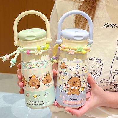 High Value Large Capacity Thermos Cup 316 Stainless Steel Girl Cute Double Drinking Straw Cup Portable Thermal Insulation Water Cup