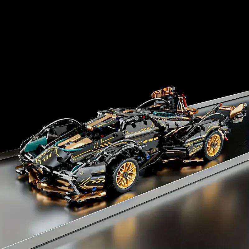 Building Block Racing Car V12 Building Block Car Black and Gold Fine Desktop Wooden Model Car Birthday Gift Gift for boyfriend