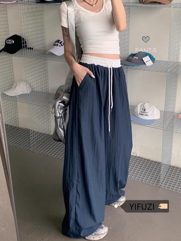 Women's Color Block Wide Leg Elastic Waist Quick-Dry Pants - Spring/Summer 2025, Loose Fit, Yamamoto Style