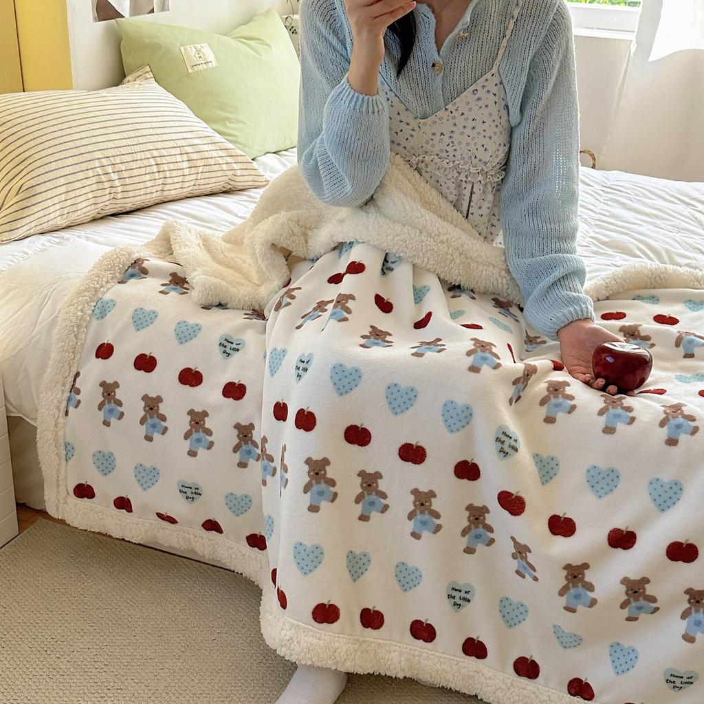 Cartoon Puppy Faux Lambs Wool Blanket Double Layer Thick Warm Fleece Throw Blanket for Sofa Bed Spring Autumn Soft Plush Blanket