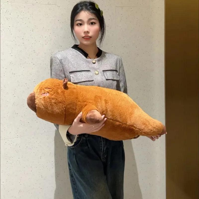 Kawaii Capybara Long Sleep Pillow Stuffed Capibara Plushie Cute Fluffy Doll Soft Sofa Cushion Nap Sleeping Toys for Home Bed