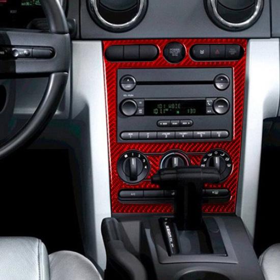 Red Carbon Fiber Central Console Frame Cover Trim For Ford Mustang 2005-09
